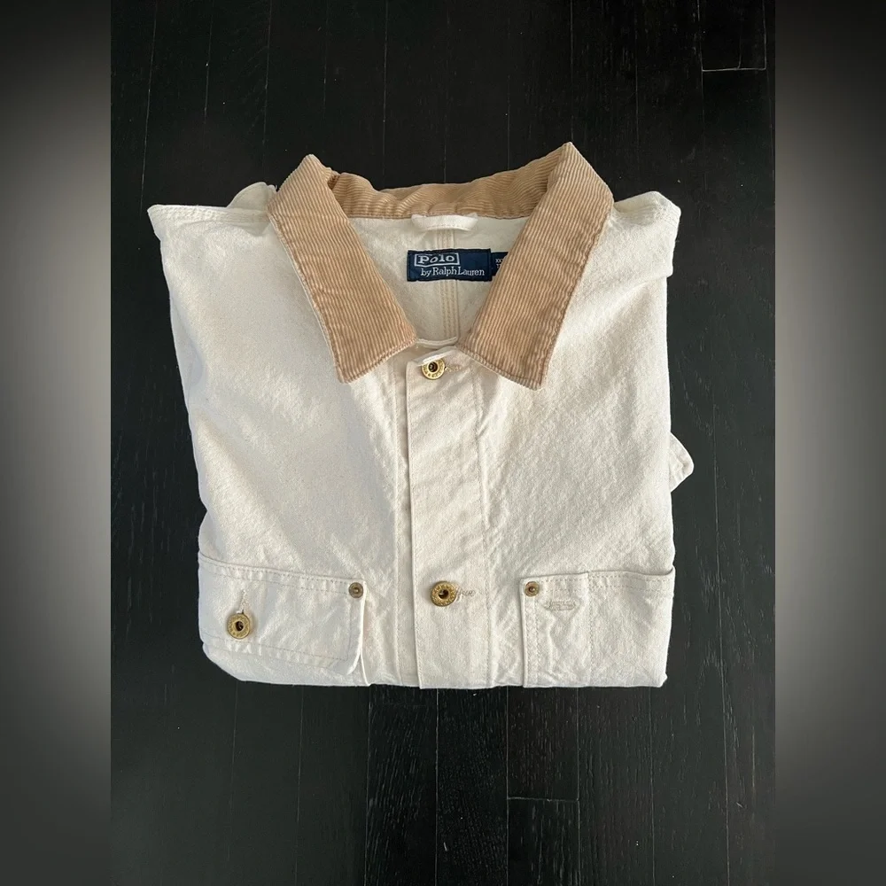 Ralph Lauren Men's Cream and Tan Shirt Jacket size XXL